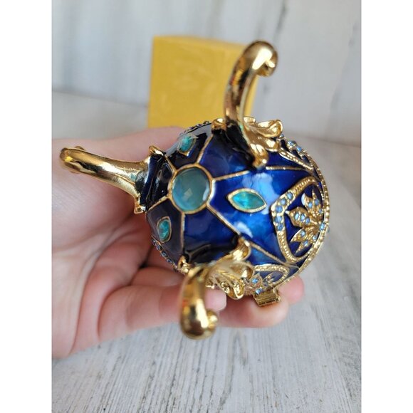 Dark blue enameled egg trinket box rhinestone Easter home decor - Picture 9 of 9